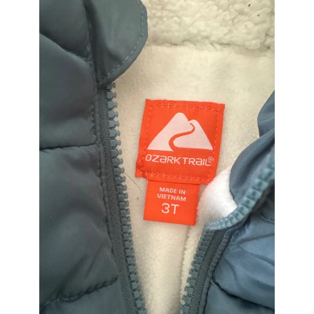 Ozark Trail Toddler Blue Sherpa Lined Puffer Jacket Hooded Coat 3T